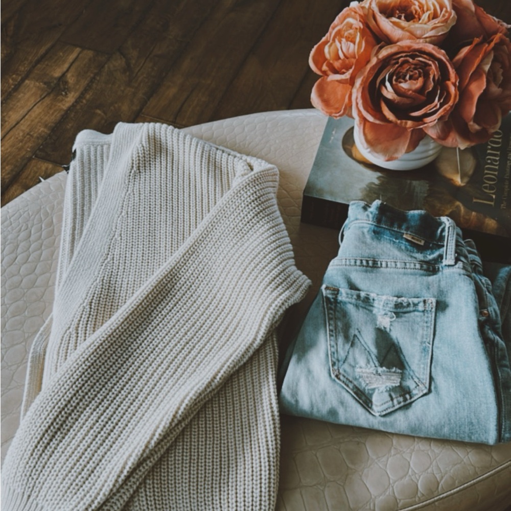 Cozy Knit Sweater and Distressed Denim Jeans
